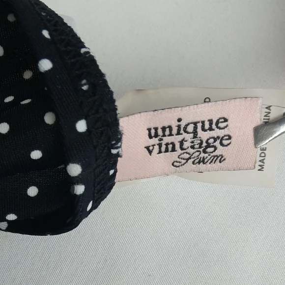 Unique Vintage XL 50'S STYL BEACH BABE Women's Swim Suit NWT BLACK W/ WHITE DOTS - Picture 16 of 16